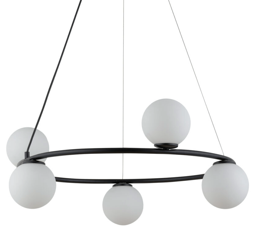 Czarny okrągły żyrandol do salonu Glowspire 70 - białe kule