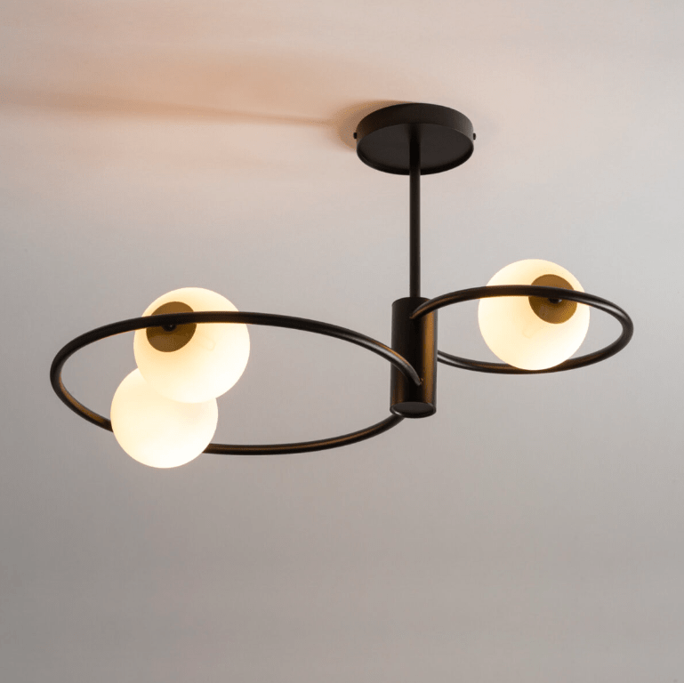 Czarny żyrandol do sypialni Aurika 3 - koła ze szklanymi kulami