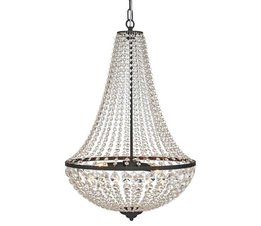 Czarny żyrandol Island o średnicy 50 cm z wiszącymi kryształkami w stylu antycznym