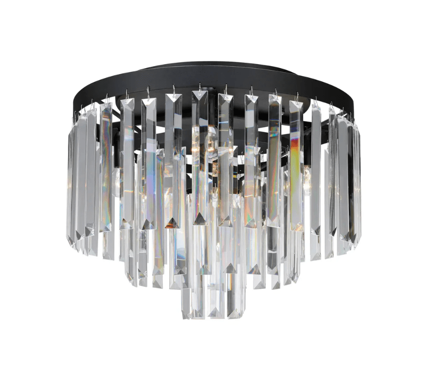 Duży plafon w stylu art deco Island o średnicy 42 cm z pionowymi kryształkami