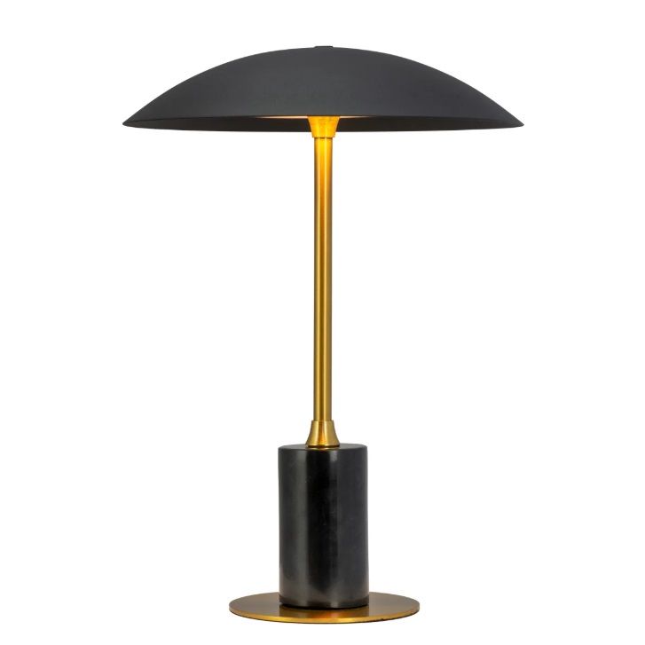 Elegancka lampa stołowa Moon LED w czarno-złotej kolorystyce z marmurową podstawą