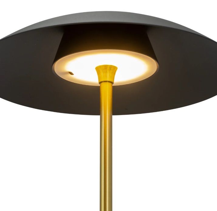 Elegancka lampa stołowa Moon LED w czarno-złotej kolorystyce z marmurową podstawą