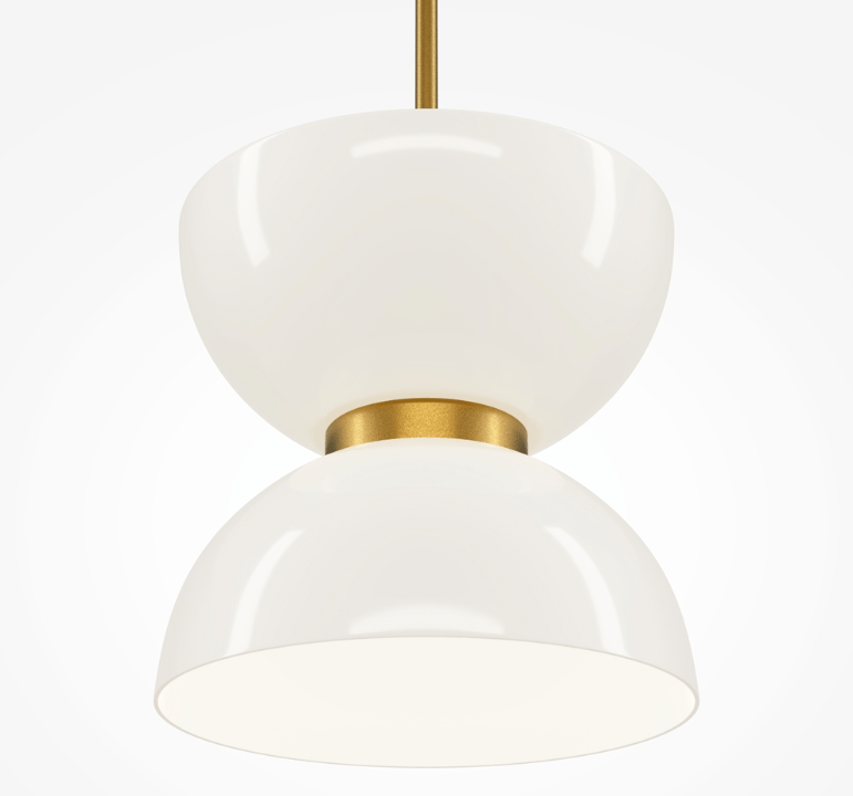 Elegancka lampa wisząca LED Kyoto w biało-złotej kolorystyce z podwójnym kloszem