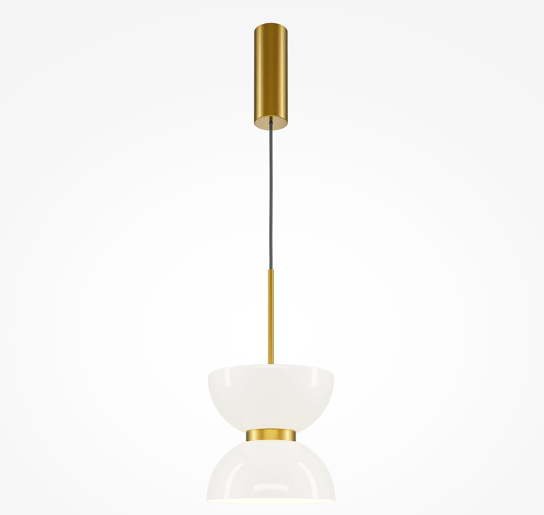Elegancka lampa wisząca LED Kyoto w biało-złotej kolorystyce z podwójnym kloszem