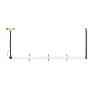 Podłużna lampa wisząca Roseline Robin z ryflowanym kloszem w złotym kolorze i brązowymi pasami