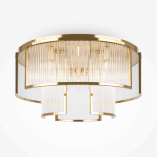 Złoty plafon sufitowy Frame, szklane rurki, styl glamour, średnica 65 cm, do salonu, sypialni.