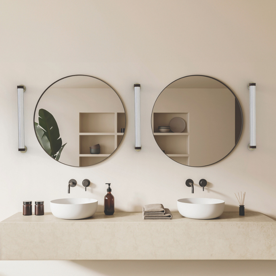 Złoty kinkiet Roseline 56 w podłużnym kształcie Robin IP44 z brązowymi pasami