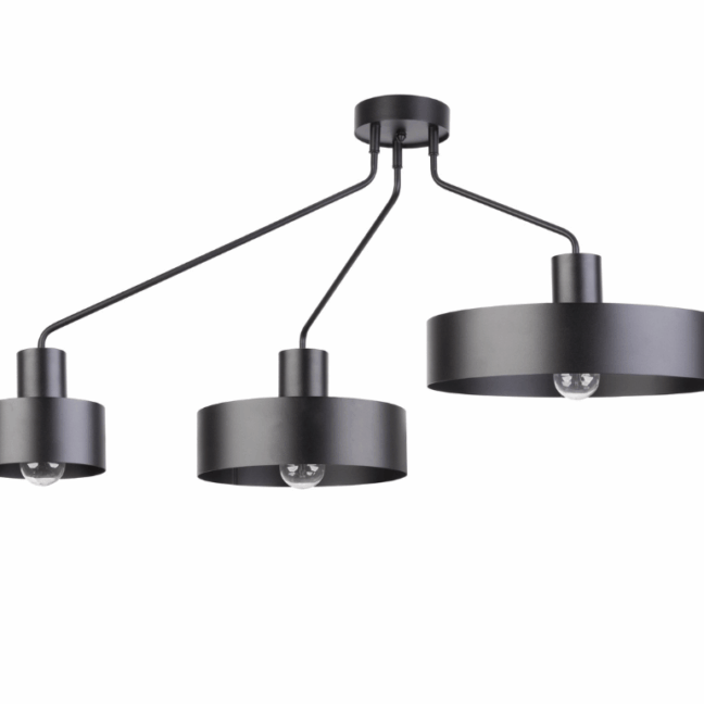 Czarna lampa sufitowa Eiffla, industrialna z trzema punktami świetlnymi, metalowa, do salonu, loftu.