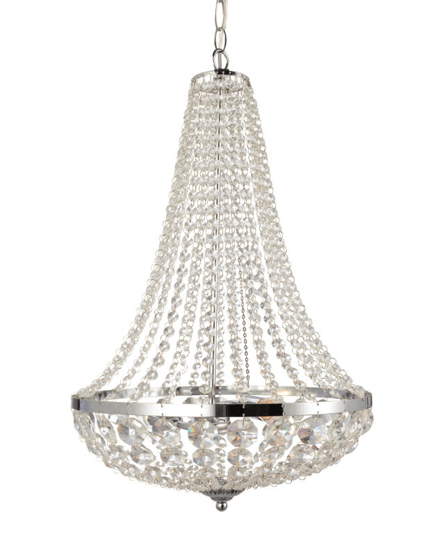 Klasyczny srebrny żyrandol glamour Island 40 cm z kryształowymi wisiorami