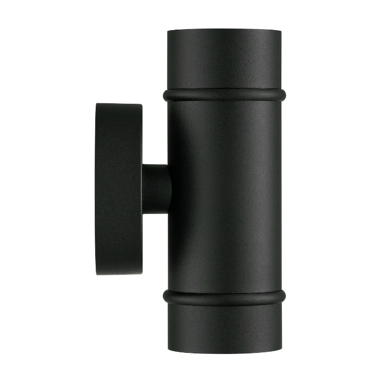 Czarna aluminiowa lampa ścienna Artilus w formie tuby, świecąca w górę i w dół, IP54