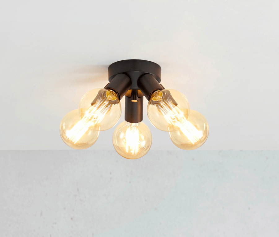Czarna lampa sufitowa Mazzo w stylu loftowym na pięć dekoracyjnych żarówek