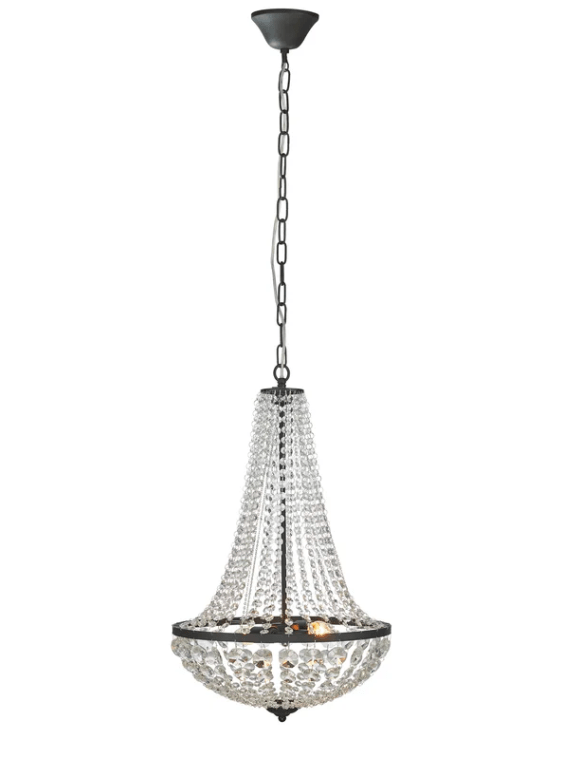 Czarny, elegancki żyrandol Island o średnicy 40 cm z wiszącymi kryształkami