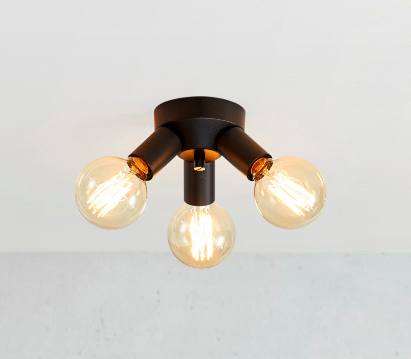 Czarny industrialny plafon Mazzo na trzy żarówki Edison
