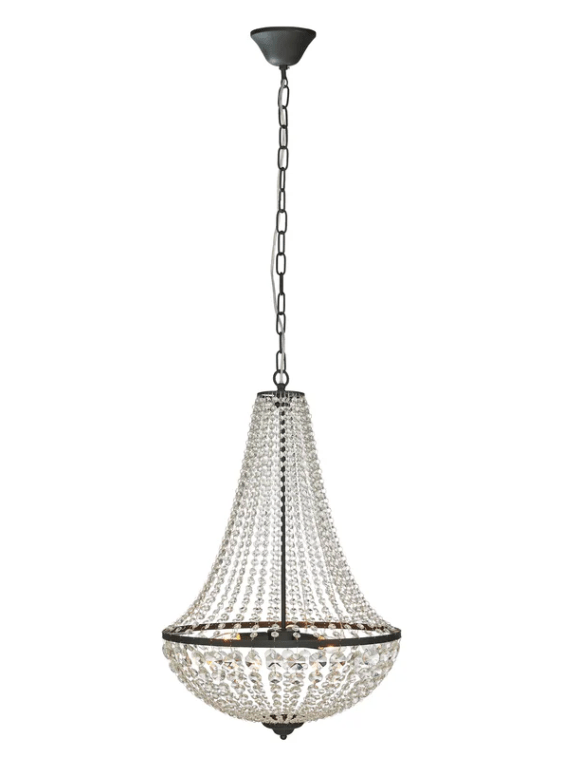 Czarny żyrandol Island o średnicy 50 cm z wiszącymi kryształkami w stylu antycznym