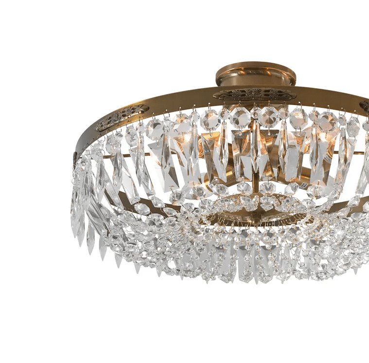 Duży, antyczny plafon vintage Island o średnicy 48 cm z połyskującymi kryształami