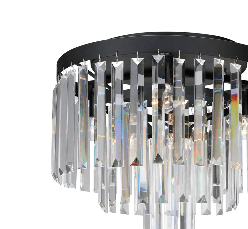 Duży plafon w stylu art deco Island o średnicy 42 cm z pionowymi kryształkami