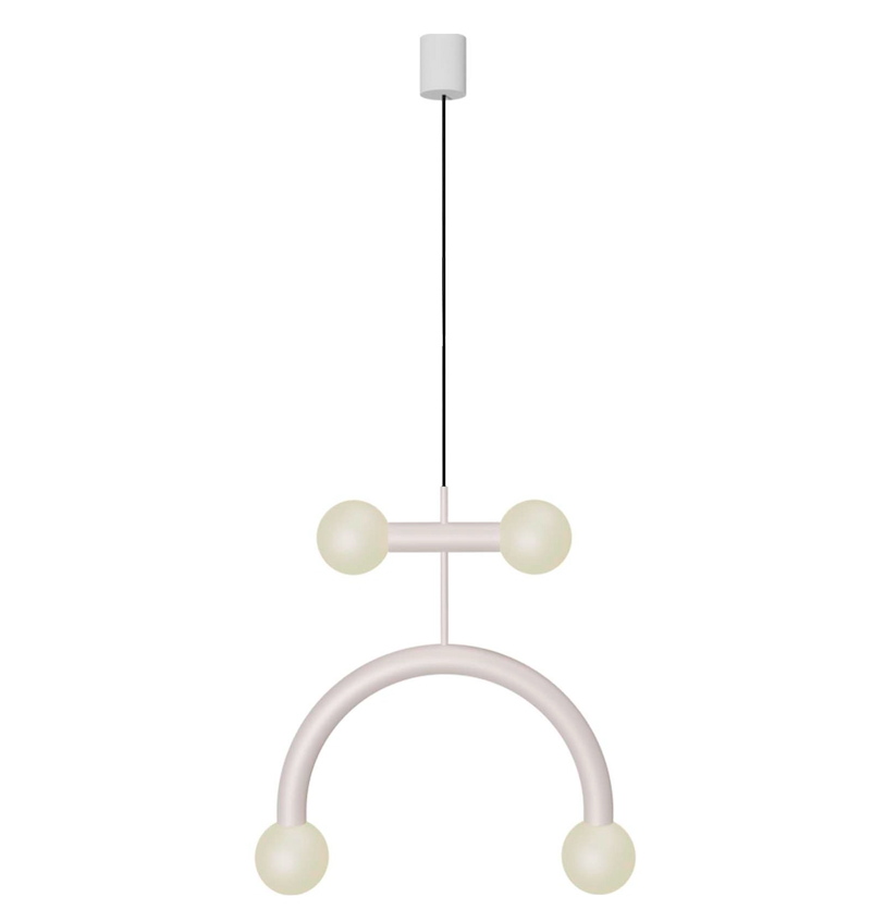 Elegancka lampa sufitowa Rigoberta Duo Curved z czterema białymi kloszami w kształcie kul