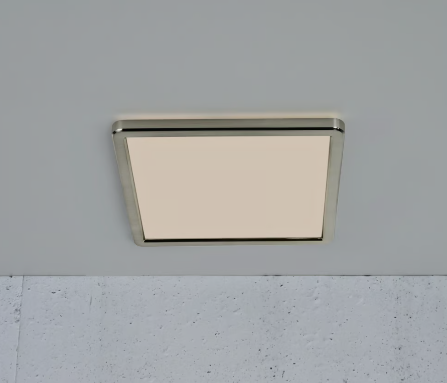 Kwadratowy srebrny plafon Oja Square LED z funkcją ściemniania za pomocą włącznika światła