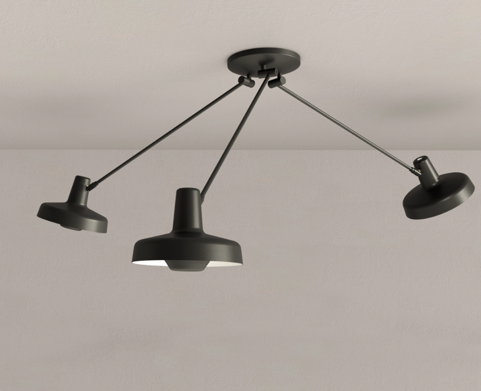 Stylowa czarna lampa sufitowa Arigato P3 z trzema źródłami światła
