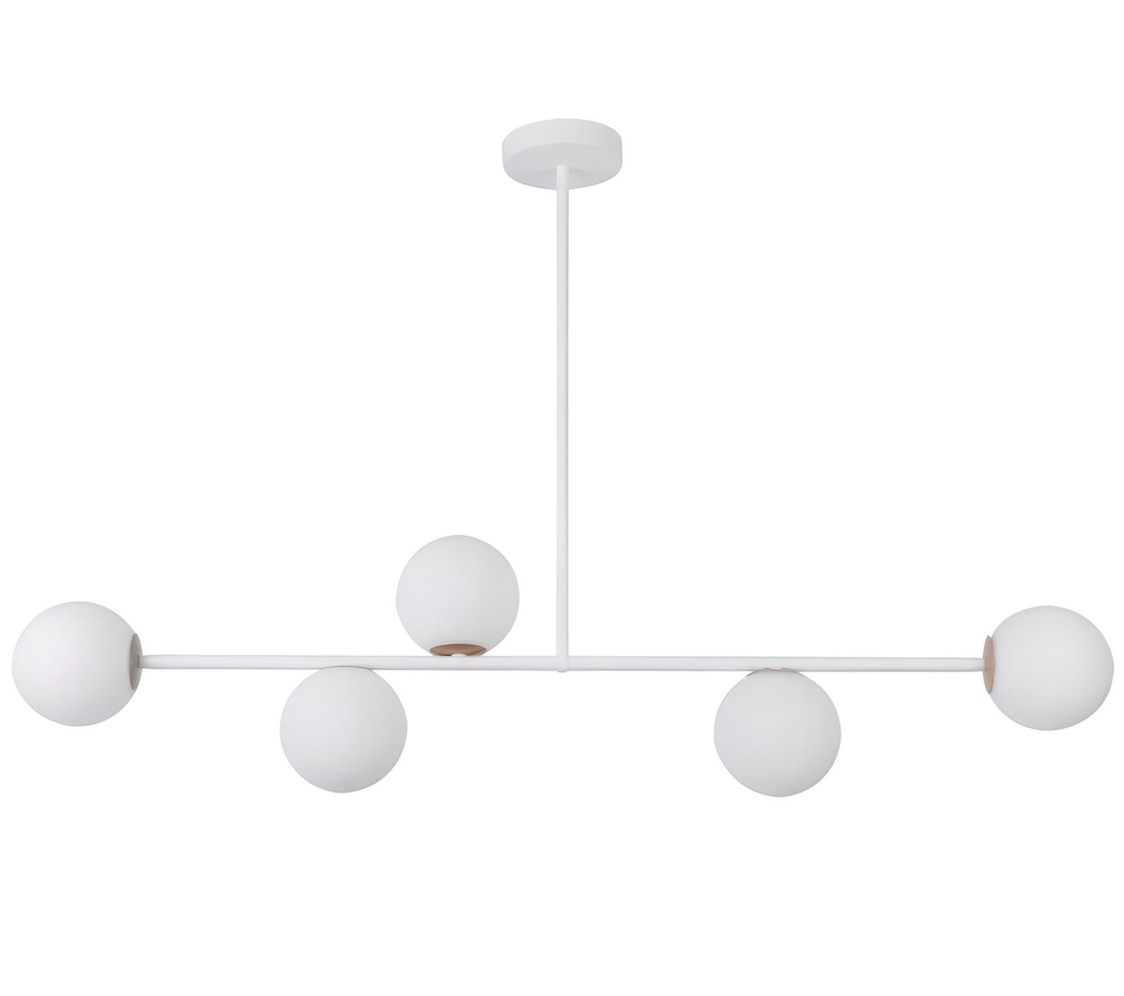 Nowoczesny biały żyrandol sufitowy Glowspire 5 z szklanymi kulami