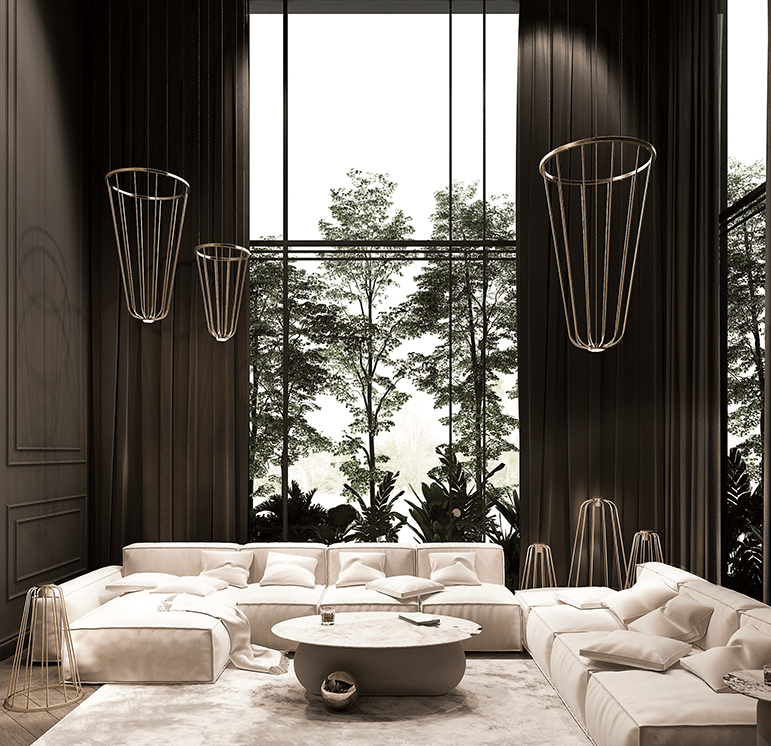 Platynowa lampa wisząca No. Moon A Z w odcieniu beżu, idealna do antresoli