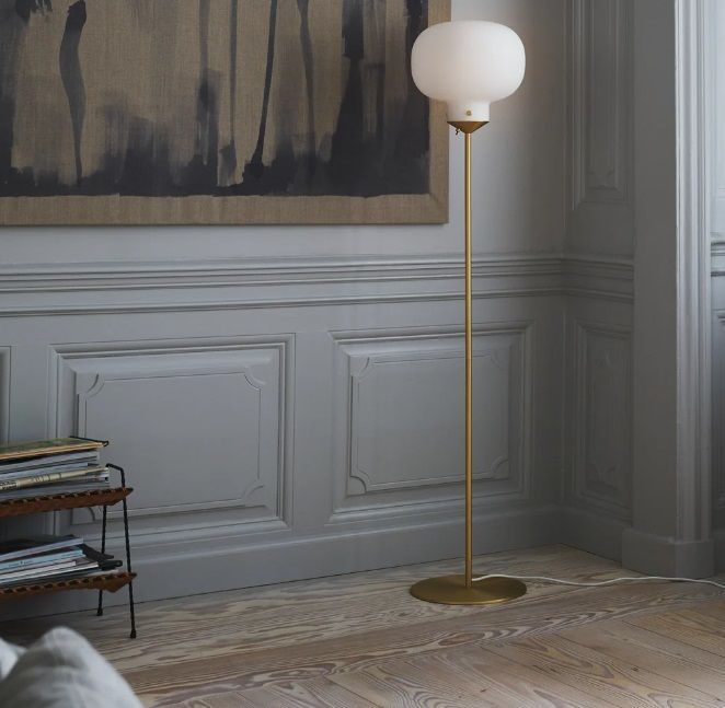 PROMOCJA! Elegancka złota lampa podłogowa Raito od Nordlux DFTP z szklanym kloszem