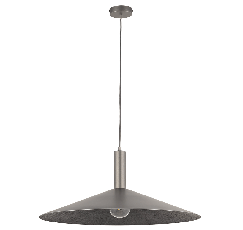 Srebrna, stożkowa lampa wisząca Hoshiko o średnicy 70 cm idealna nad stół