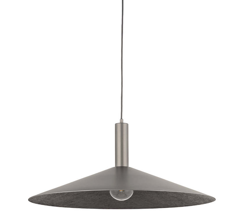 Srebrna, stożkowa lampa wisząca Hoshiko o średnicy 70 cm idealna nad stół