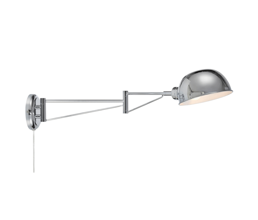 Srebrny, ruchomy kinkiet Portland na wysięgniku w kolorze chromu