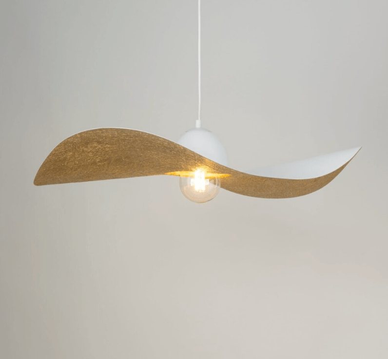 Szeroka biała lampa wisząca Viora 76 cm - złoty spód