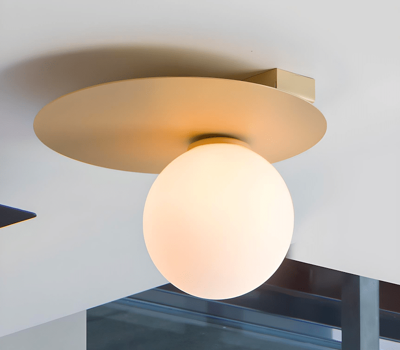 Złoto-beżowy szklany plafon z dyskiem Fjordlux