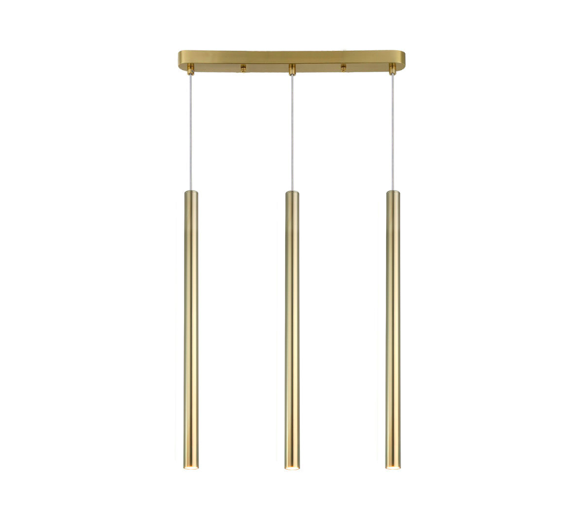 Elegancka złota lampa wisząca Lungo z trzema smukłymi rurkami