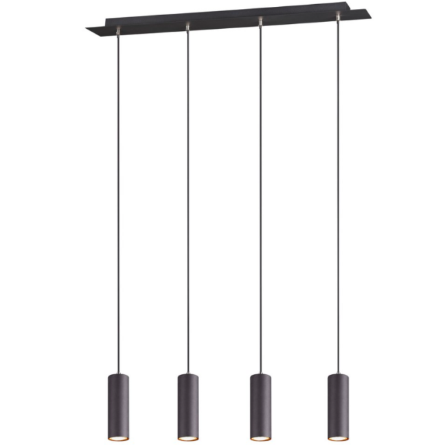 Czarna wisząca lampa Marley z czterema cylindrycznymi kloszami
