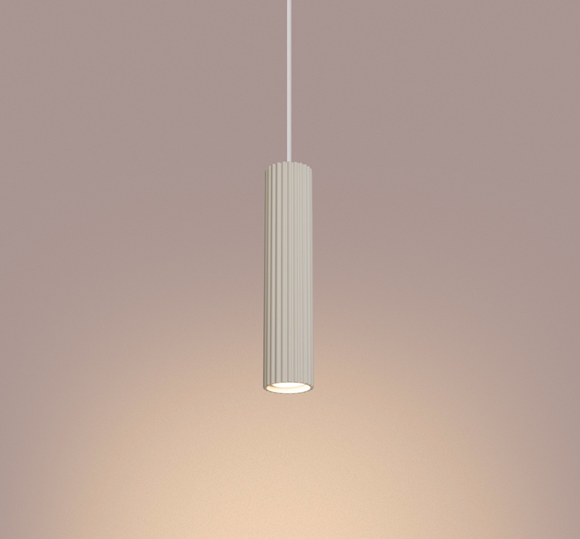 Wisząca lampa Karbon w beżowym kolorze w kształcie tuby
