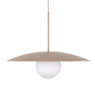 Beżowa wisząca lampa Sabia o średnicy 65 cm z płaskim kloszem