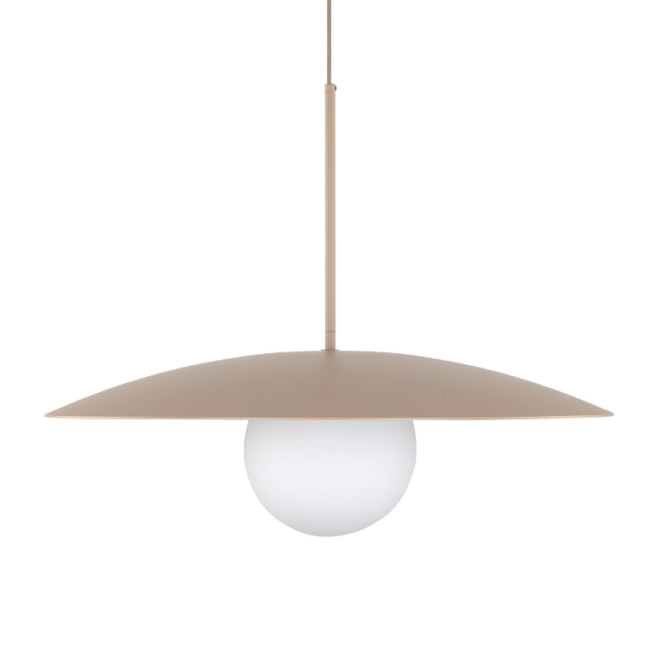Beżowa wisząca lampa Sabia o średnicy 65 cm z płaskim kloszem
