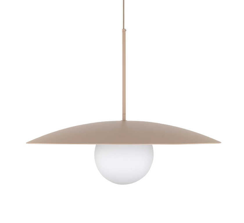 Beżowa wisząca lampa Sabia o średnicy 65 cm z płaskim kloszem