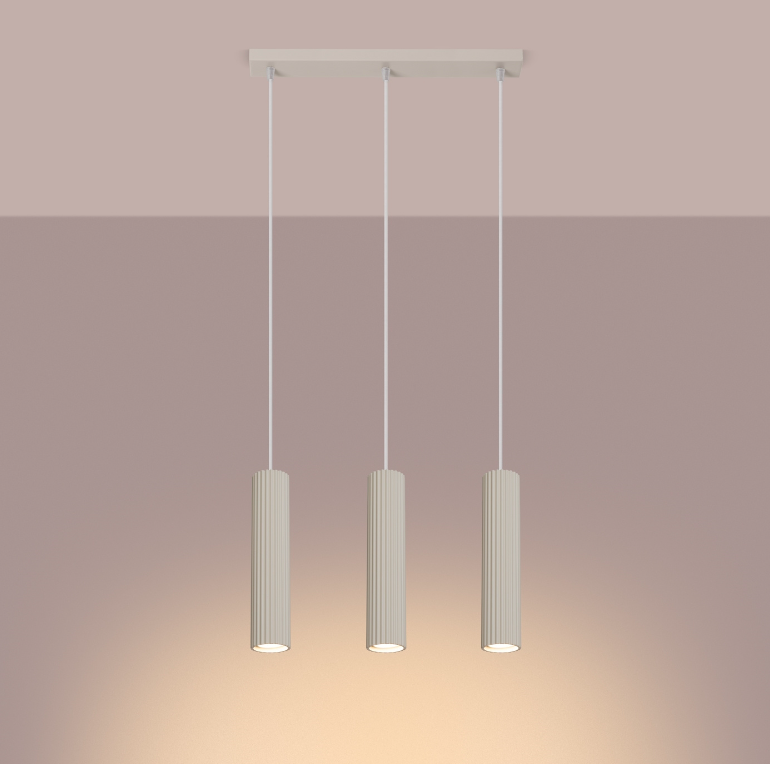 Beżowa, trzy-punktowa lampa wisząca Karbon nad wyspę