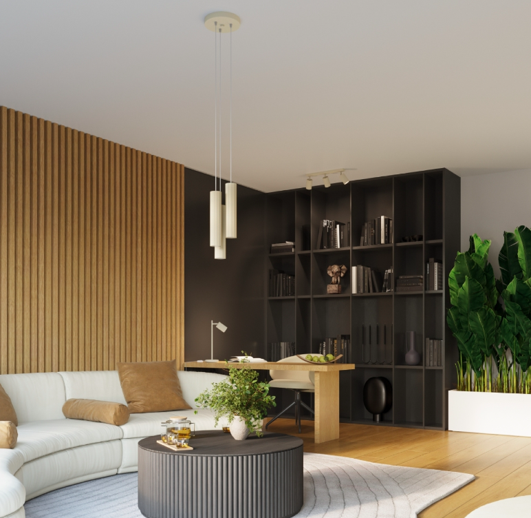 Nowoczesna wisząca lampa sufitowa Karbon 3 w kolorze beżowym