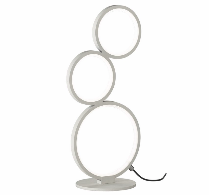 Biała lampka stołowa LED Rondo z trzema świetlnymi pierścieniami