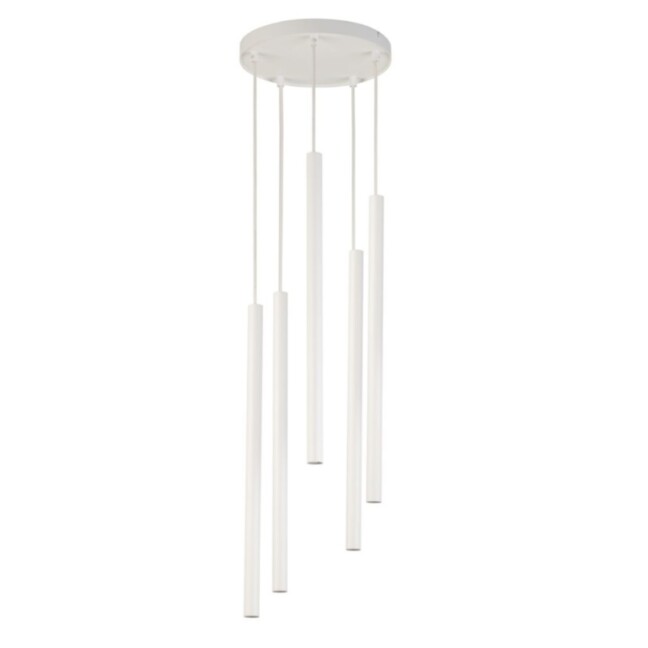Biała wisząca lampa sufitowa Filora 5 z elegancko zwisającymi rurkami