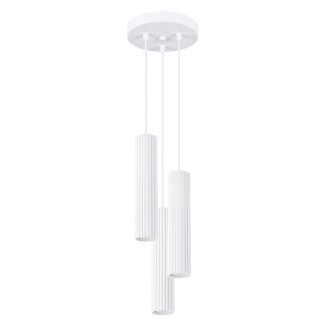 Wisząca biała lampa sufitowa Karbon 3 z karbowanymi tubami