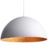 Biała wisząca lampa Sferoma 50 z miedzianym wnętrzem