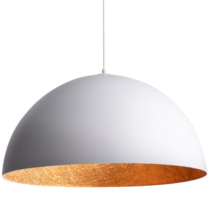 Biała wisząca lampa Sferoma 50 z miedzianym wnętrzem