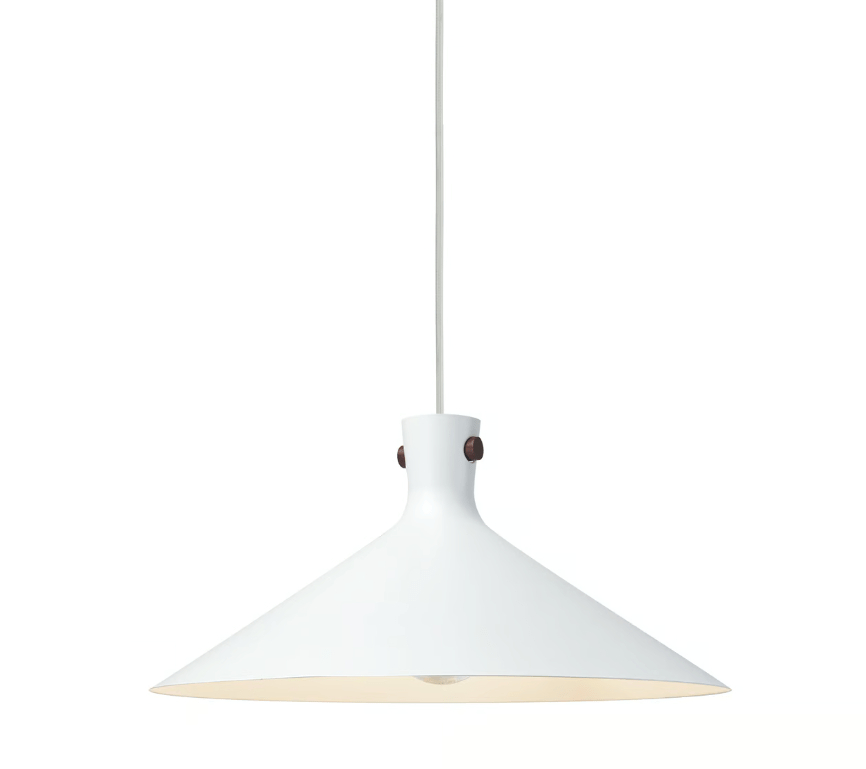 Stożkowa lampa wisząca Dorina 45 w stylu japandi z drewnianym mocowaniem