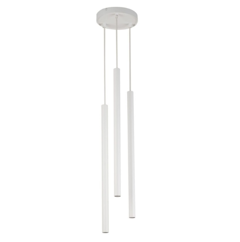 Biała, 3-punktowa lampa wisząca Filora z tubami