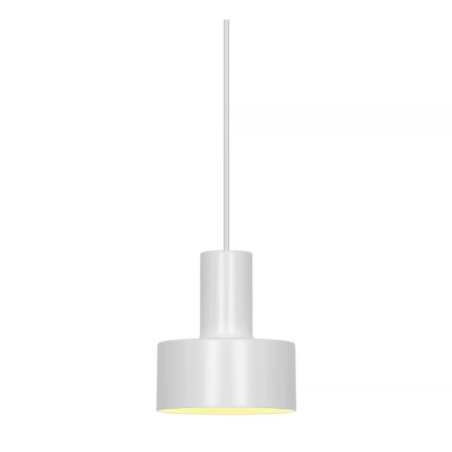 Biała wisząca lampa Matis w minimalistycznym stylu, pełna dekoracyjnego uroku