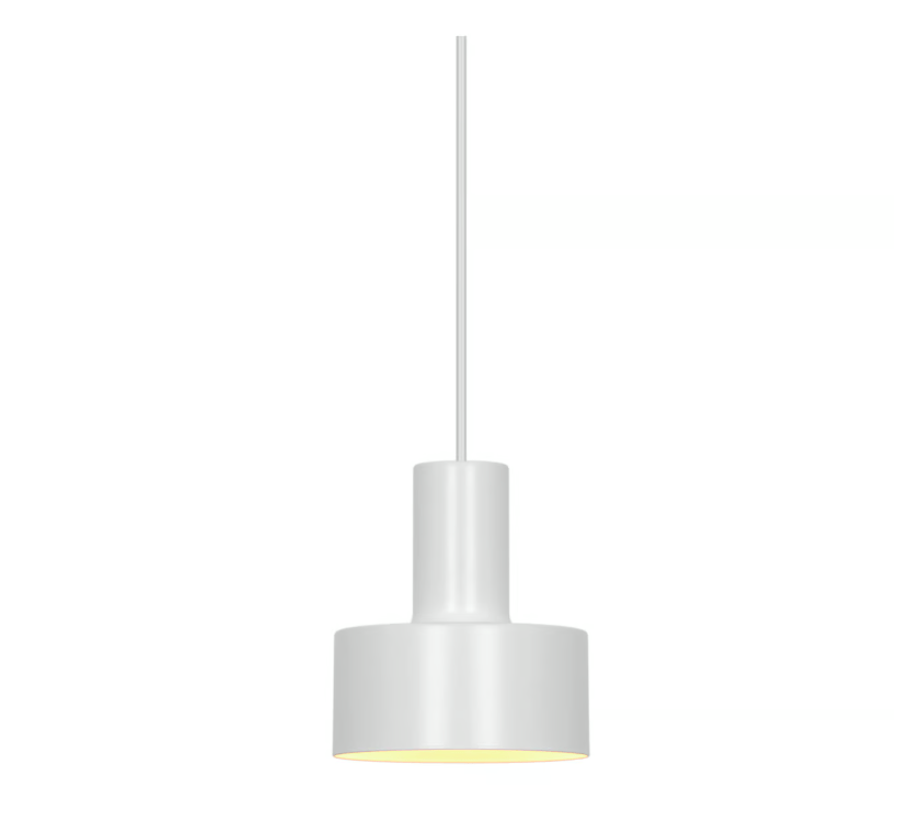 Biała wisząca lampa Matis w minimalistycznym stylu, pełna dekoracyjnego uroku