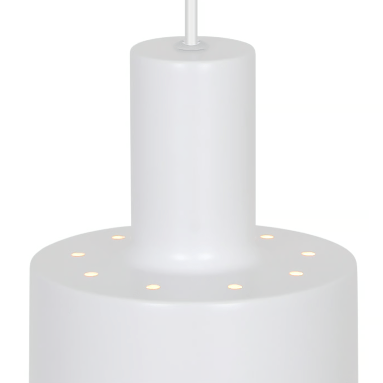 Biała wisząca lampa Matis w minimalistycznym stylu, pełna dekoracyjnego uroku