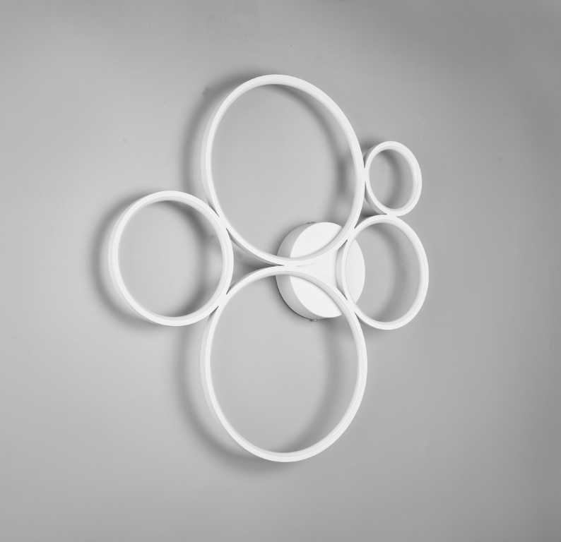 Biała, płaska lampa sufitowa Rondo z obręczami LED